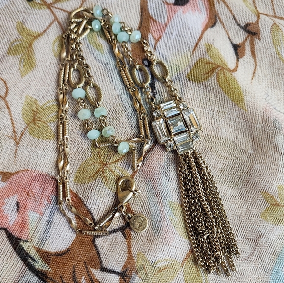 Bella Jack Clear Stones Opaline Oxidized Brass Tassel Statement Necklace - Picture 1 of 11